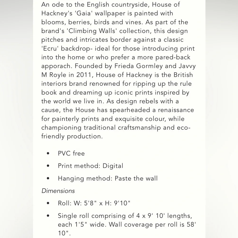 Anthropologie x House of Hackney Gaia Wallpaper in Ecru NEW